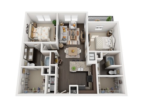 Floor plan for 2 beds, 2 baths, 1097 sqft